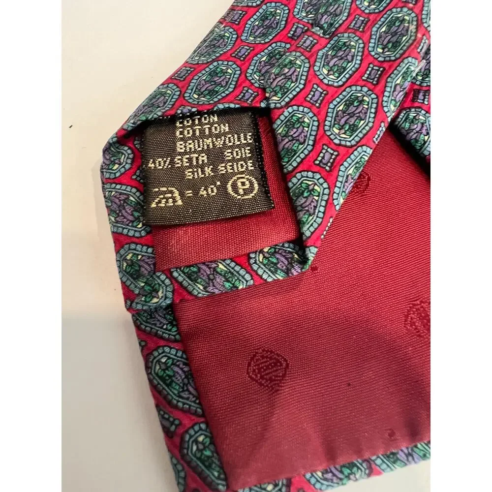 Ermenegildo Zegna Men’s Cotton & Silk Neck Tie Red Purple Green SG